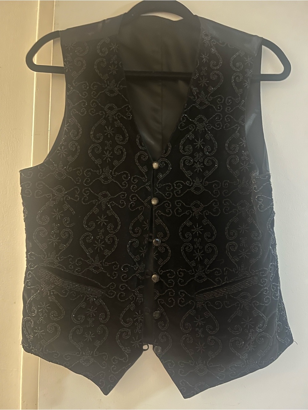 Women's Black Beaded Velvet Vest
